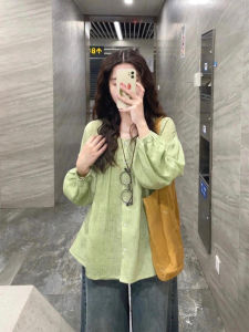 YUFUQING | เสื้อเชิ้ตคอโปโลแขนยาวสไตล์ฝรั่งเศสสำหรับผู้หญิง ฤดูใบไม้ผลิและฤดูร้อน ทรงหลวม หวานๆ ลำลอง เสื้อตัวบน