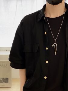 สร้อยคอไททาเนียมแบบยาว ดีไซน์เก๋ไก๋ สำหรับผู้ชายและผู้หญิง สร้อยคอแบบมีจี้ สำหรับนักเรียน แฟชั่นสุดเท่ สร้อยคอแบบมีจี้