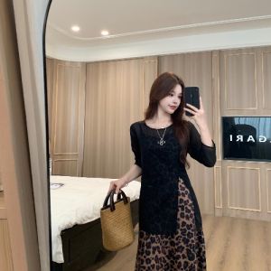 Plus Size Fashionable Leopard Print Dress and Cover-Up Set