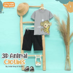 Setelan Anak Laki Laki Terbaru Little King & Queen Set Baju Anak Motif Hewan 3 Dimensi Set Baju Anak Lucu Set Animal 3D