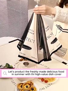 Foldable Kitchen Food Cover with Handle Drawstring Flies Breathable Freshness Washable & Reusable