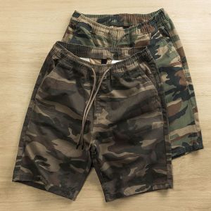 Casual Camouflage Workwear Shorts Mens Trendy Elastic Waist Loose Fit Cotton Summer Fashion Urban Style Youth Leisure Pants