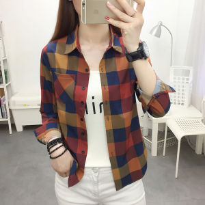 Womens Plaid Shirt Long Sleeve Loose Casual Style Spring Autumn Korean Version Vintage Hong Kong Flavor Outerwear Top