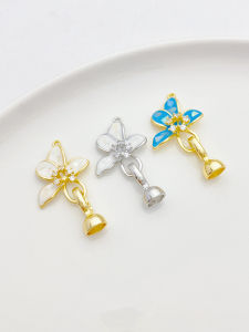 14K Gold Plated Zircon Embedded Oil Drop Flower Pearl Buckle DIY Bracelet Necklace Jewelry Connectors Pendant Accessories