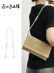  ett Handmade Straw Woven Bag Pearl Chain Shoulder Strap Makeup Bag Accessory Craftsmanship Fashion Luxury