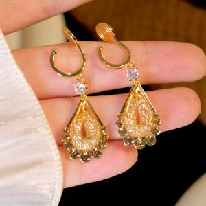 Retro French Elegant Hong Kong Style Gold Woven Waterdrop Embedded Diamond Ear DropsEarringBraceletClamshellFor Women Fashion Jewelry