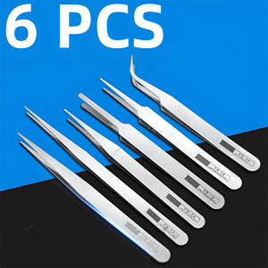 6pcs Watch Repair Tool Professional Stainless Steel Straight Curved Tweezer Watchmaker Detail Repair Tools for Mechanical Quartz