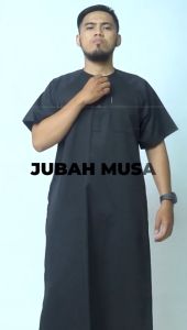 KHOIRUMMAH Jubah Musa - Gamis Pria Dewasa  - Jubah Polos Lengan Pendek - Silcream