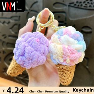 Creative Crocheted Ice Cream Keychain Cute Cartoon Cone Couple Bag Pendant Small Gift Fashionable Accessory for Lovers