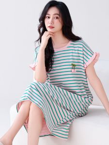 ชุดนอนผู้หญิงฤดูร้อนแขนสั้นผ้าฝ้ายแท้ลายทางลำลองน่ารักสำหรับนักเรียนชุดนอนในบ้านใหม่ ชุดนอนผ้าฝ้ายแท้ ชุดนอนผู้หญิง