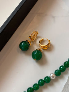 CAFFTI | New Chinese Style Natural Green Jade Quartz Ice Earrings