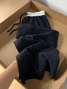 กางเกงขายาวทรงหลวมสบาย ๆ สำหรับผู้หญิงในช่วงฤดูร้อน กางเกงขายาวทรงตรงเอวยางยืดบาง ทรงหลวม สไตล์หวาน