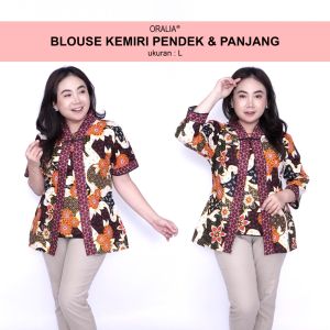 Oralia - Atasan Batik Primis Blouse Big Size Wanita Lengkap L-XL-2L-3L-4L-5L-6L-7L Model Blus Jumbo Seragam Batik / Atasan Batik Big Size Formal / Pakaian Batik Kekinian Model Terbaru Masa Kini / Blus Batik Kerja Kantor Bahan Katun Formal Super Big LD 140