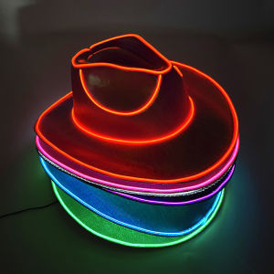 ZEEMIN Christmas Halloween Western LED Cowboy Hat Cowgirl Hat Retro LED Light Brim Jazz Top Hat Glowing Bride Hat Cosplay Costume Cowboy Suit For Women Men