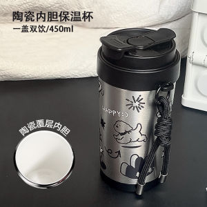 Cốc Cắm Trại Bằng Thép Không Gỉ Trong Suốt Có Nắp Cốc Cắm Trại Bằng Nhựa PP Dung Tích 450ml Cốc Đựng Cà Phê Cốc Đựng Nước Có Tay Cầm