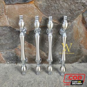 Handle Pintu Rumah Kuningan Antik Motif Dahlia Chrome 34 cm 4 pcs