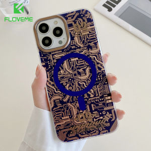 FLOVEME Luxury Gold Plating Circuit Board Pattern Phone Case For iphone 14 13 12 11 Pro Max 14 Plus Wireless Charging Anti-drop PC Hard Shockproof Back Cover For iphone 14 13 12 11