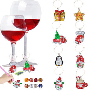 Bộ Tranh Kim Cương 8 Mảnh Họa Tiết Giáng Sinh Kim Cương Acrylic Tròn & Hình Dạng Đặc Biệt Để Trang Trí Ly Rượu Phong Cách Hiện Đại