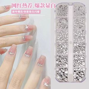 HBESTY Nail art jewelry Internet celebrity explosion flat bottom diamond small round diamond DIY white silver bottom rhinestone nail art diamond decoration accessories