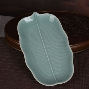 Rongchuan Home Use Large Fish Plate Ceramic Banana Leaf Irregular Shape 13 Inch Steamed Fish Plate Chinese Style Dinnerware