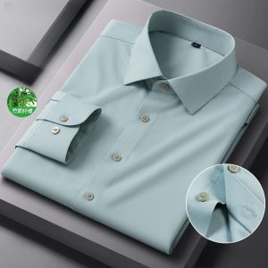 New Men Shirt Bamboo Fiber Long Sleeve Anti-wrinkle Non-ironing Slim Fashion Casual Business Office White Blue Social Shirt 5XL
