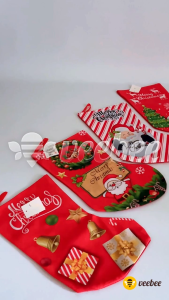 Hiasan Sepatu Natal Flanel Print 19x30cm (V95) | Kaos Kaki Natal Gantung