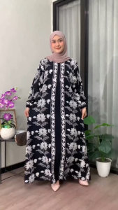 (COD) GAMIS KLOK MONOKROM HITAM PUTIH BUNGA BATIK CAP
