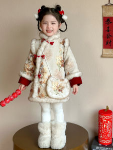 New Year Celebration Girls Cheongsam Dress Childrens Winter Fashion Festive Baby Outfit Embroidered Floral Print Long Sleeve