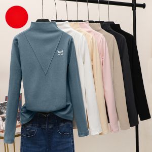 เสื้อเชิ้ตผู้หญิงคอสูงครึ่งตัว ผ้าขนแกะอิตาลี ทรงหลวม แขนยาว ทรงปกติ วัสดุอื่นๆ ผ้าฝ้ายโพลีเอสเตอร์ 100% ฤดูหนาว 2024