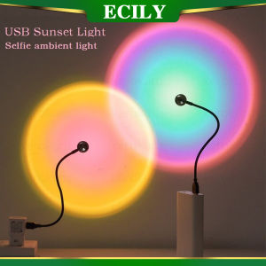 ไฟ USB พระอาทิตย์ตกดินโทรศัพท์มือถือแสงไฟสำหรับถ่ายภาพ เครื่องฉายไฟกลางคืนนีออนสีรุ้ง เสริมความสดใส บรรยากาศติดผนังสำหรับถ่ายภาพ ECILY