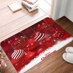 VIKAMA Holiday Doormat Red Xmas Pine Branch Bauble Snow Dot Pattern Anti Slip Rug For Entryway Hallway Xmas Home Decor