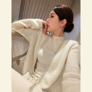 SHANGSHA | Korean Style Unique Casual Lazy Feel White Knit Cardigan Summer