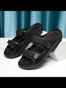 Summer mens and womens adjustable soft slippers EVA flat bottom light non-slip solid color beach mens sandals plus size 47