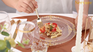 Cabani Plastic Plate Set GOC Clear Goldflower Party Dinner Plates 25pcs Pack Reusable Disposable