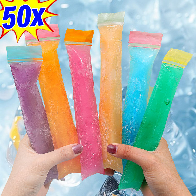 YESPERY 50Pcs Summer Disposable Ice Popsicle Bags for DIY Ice Cream Pops Fruit Juice Smoothies Yogurt Mold Bag with Zipper Seal Packaging Bags