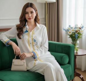 Kemeja Blouse Silk Premium Motif Floral Garis Kuning / Kemeja wanita terpopuler / Baju kemeja wanita lengan pendek / Atasan kemeja wanita lengan panjang / Blouse kemeja terbaru / Kemeja cewek terlaris / Hem wanita kekinian