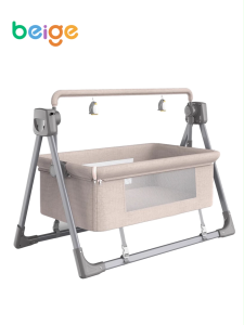 Beige เตียงโยกไฟฟ้า เปลไฟฟ้า พับเก็บได้ เปลเด็กอ่อน เตียงโยกเด็กอ่อน เชื่อมต่อ Bluetooth Baby Cradle Smart