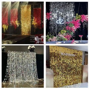 Wedding Celebration Gold Silver round Bead String Hanging Curtain Stage Decoration Wedding Prop Background Frame