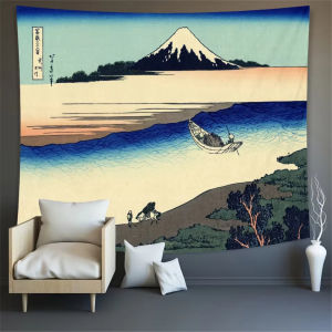 Núi Phú Sĩ & Làn Sóng Lớn Của Kanagawa Tấm Thảm Nghệ Thuật Nhật Bản In Hình Treo Tường Trang Trí Polyester Trang Trí Nhà Treo