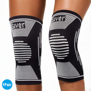 1Pair Silver Fiber Sports Knee Brace Breathable Knee Compression Sleeves for Running Basketball Football Cycling Hiking