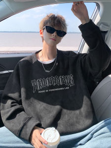 Heavyweight Suede round Neck Sweatshirt Mens Spring Autumn American High Street Trendy Brand Loose Youth Outerwear