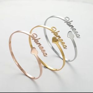 Gelang Nama Custom Sendiri Titanium Anti Karat  Dewasa Anak Perempuan Bayi Silver Gold