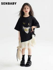 Áo Thun Cotton Sứ Lạnh Mùa Hè Cho Bé Gái Dáng Rộng in Hình Dễ Thương Chân Váy Gấp Nửa Thời Trang Mẹ Và Con Mặc Cùng Nhau