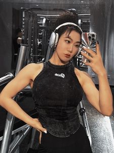 Washed Vintage Womens Sports Fitness Tank Top Sleeveless Casual Wear Original Design Thinming Effect Cotton Solid Color