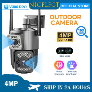 NICELECT v380 pro hd 4MP 2K cctv camera dual lens outdoor waterproof 360 cctv with audio and speaker IP Security Cameras wifi connect cellphone full color night vision surveillance camera