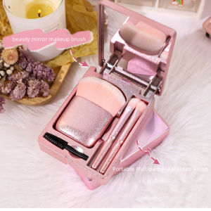 Pocket mirror folding makeup mirror with makeup brush set led touch portable one-face storage box makeup mirro Christmas Gift