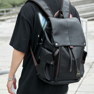 Leather Double-Shoulder Bag Mens Casual Travel Backpack Fashionable Laptop Bag for Daily Use And Student Travel