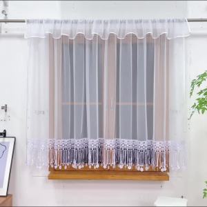 1PC White Hollow Lace Sheer Curtain Floral Bead Tassel Light‑Filtering Drape For Kitchen Living Room Sweet Housewarming Gift