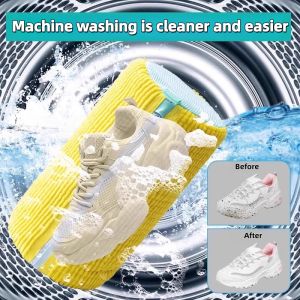 Yellow New Shoe Washing Bag Padded Net Laundry Shoes Protector Fluffy fibers Polyester Sneaker Washing Friendly Laundry Bags