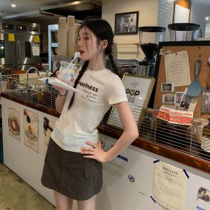 Mixd | Apricot Letter Print Round Neck T-Shirt